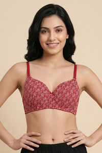 Zivame Padded Regular Wired 3/4th Coverage Tshirt Bra - Red Flowy Floral — thumbnail 1